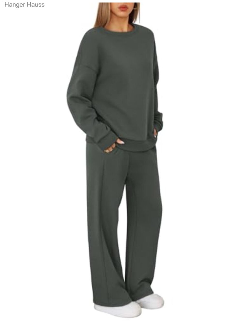 Women's 2 Piece Sweatsuit Set Lounge Outfit Crewneck Track Suit Lightweight - Picture 2 of 6